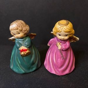 Two Ceramic Little Angel Girl Bells With Halo's